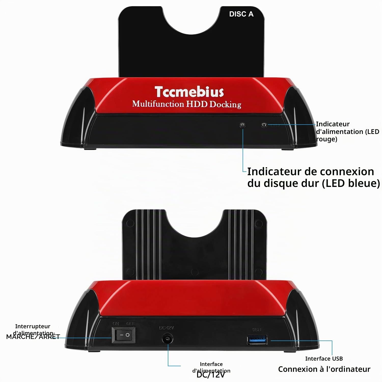 USB 3.0 Station d'accueil pour Disque Dur, TCC-S868-DE USB 3.0 à SATA IDE Dual Slots Boîtier de Disque Dur Externe, pour 2.5 "3.5" SSD IDE SATA I / II / III HDD