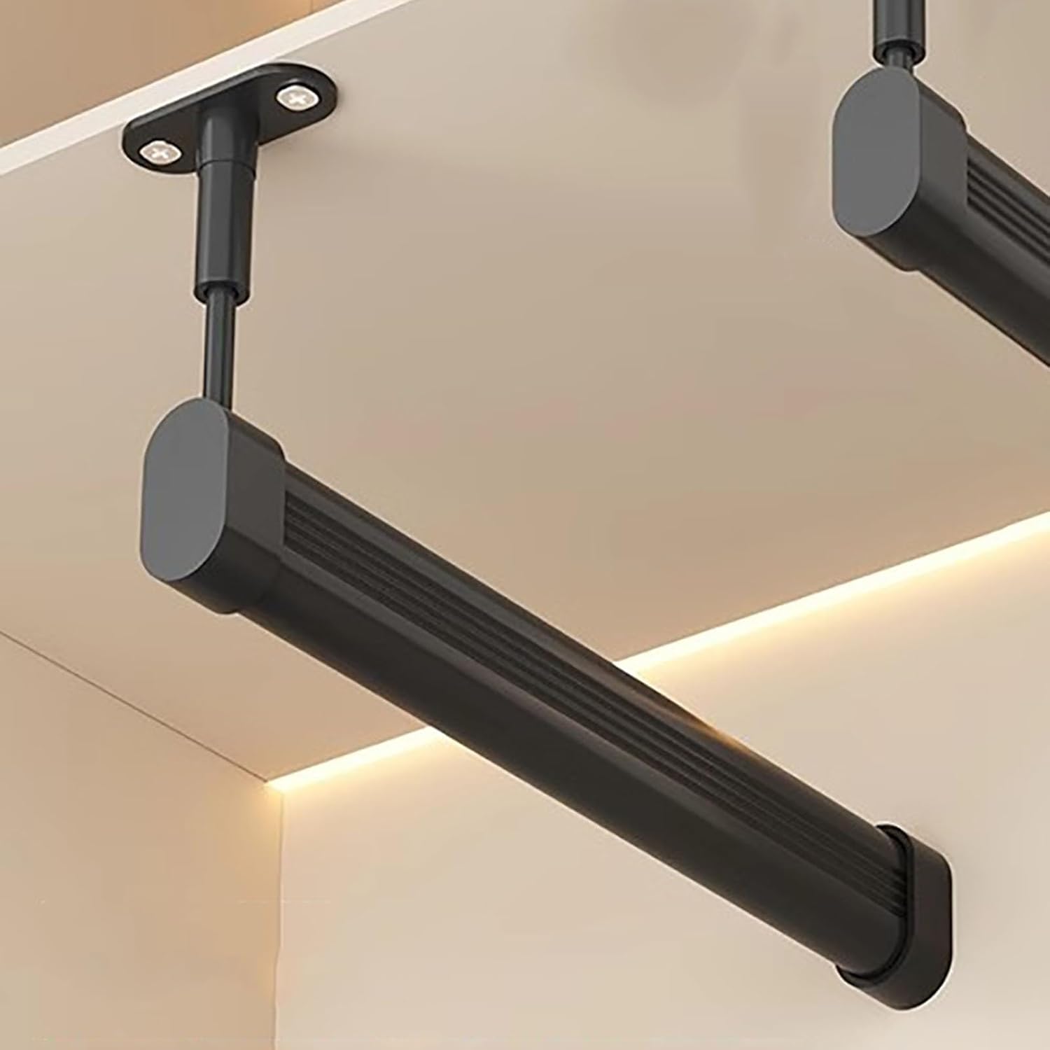 Heavy Duty Chrome Clothes Hanging Rail, Adjustable L-Shaped Wardrobe Pole, Support Brackets for Closet Rod, 75CM (29.5") - Durable Clothes Storage Solution (Black)