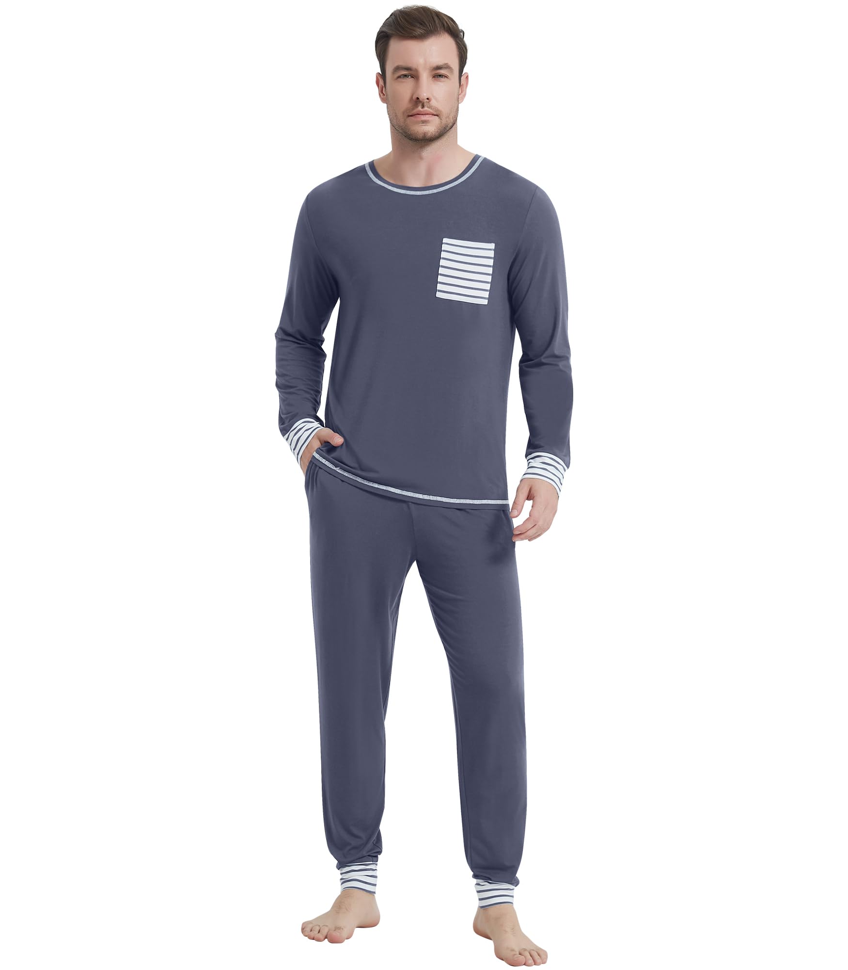 NACHILA Mens Pajamas Set Viscose Made from Bamboo Henley Top Sleep Pants