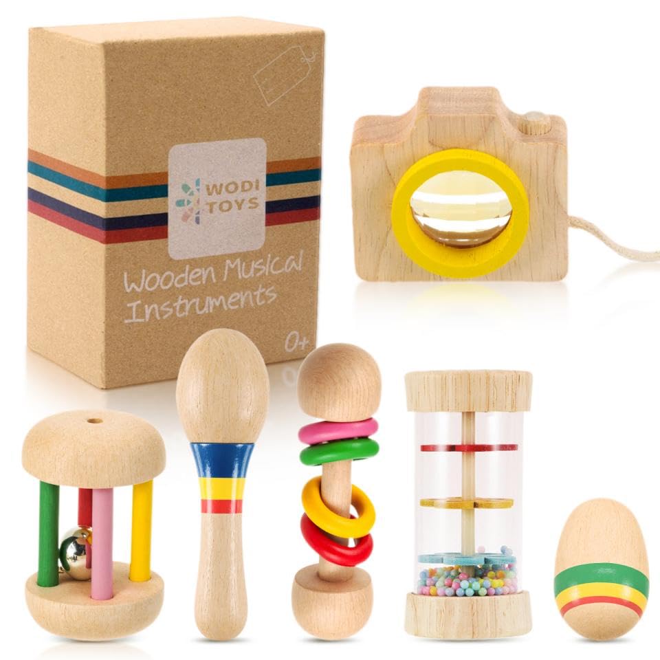 6 Stück Babyrassel Set Aus Holz Rassel Baby Holzspielzeug...