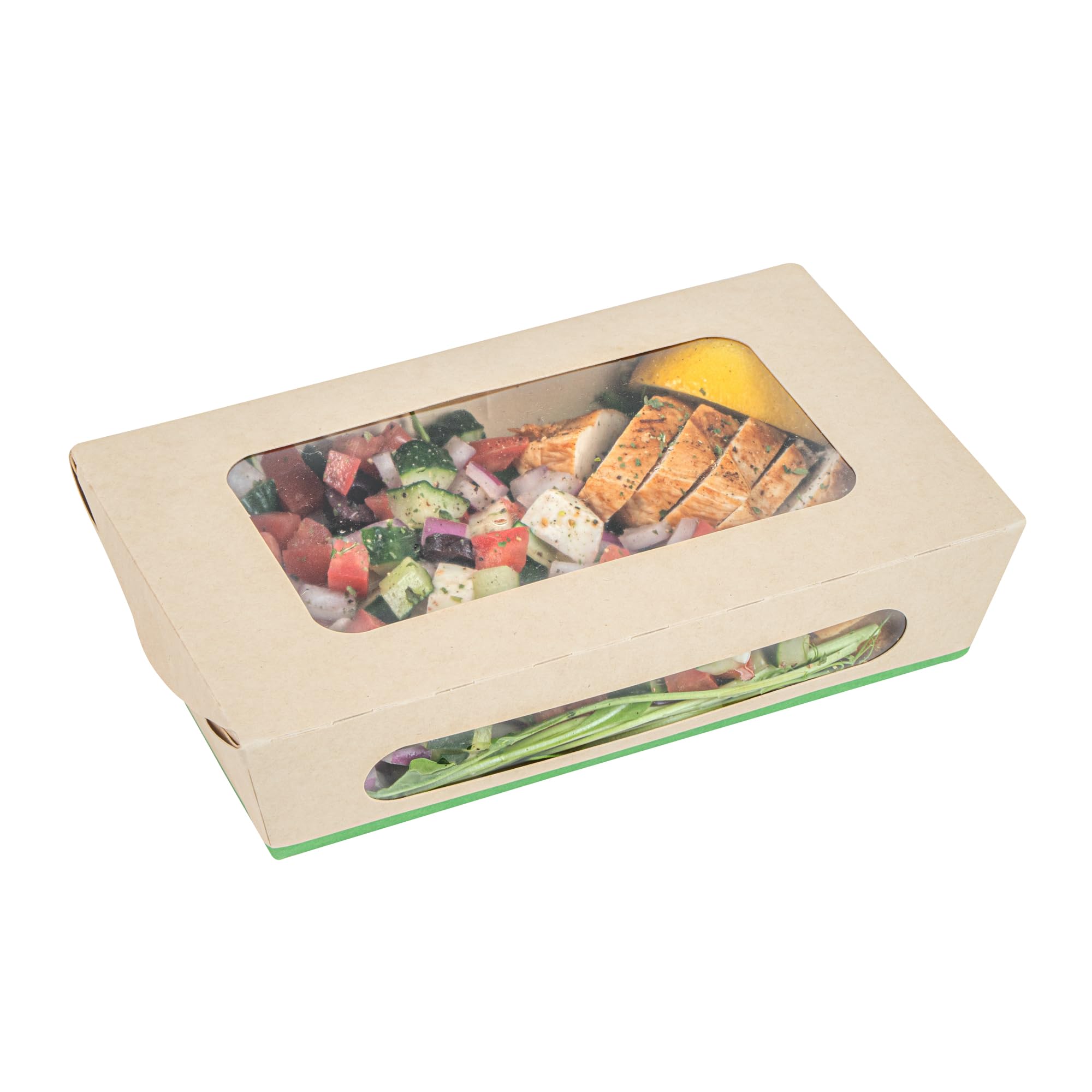 Restaurantware - Stabile Papierboxen zum Herausnehmen von 100 ml, 200 Einwegbehälter zum Herausnehmen – mit PLA-Futter, zwei transparenten Fenstern, Bambus-Papierbehältern, kompostierbar,