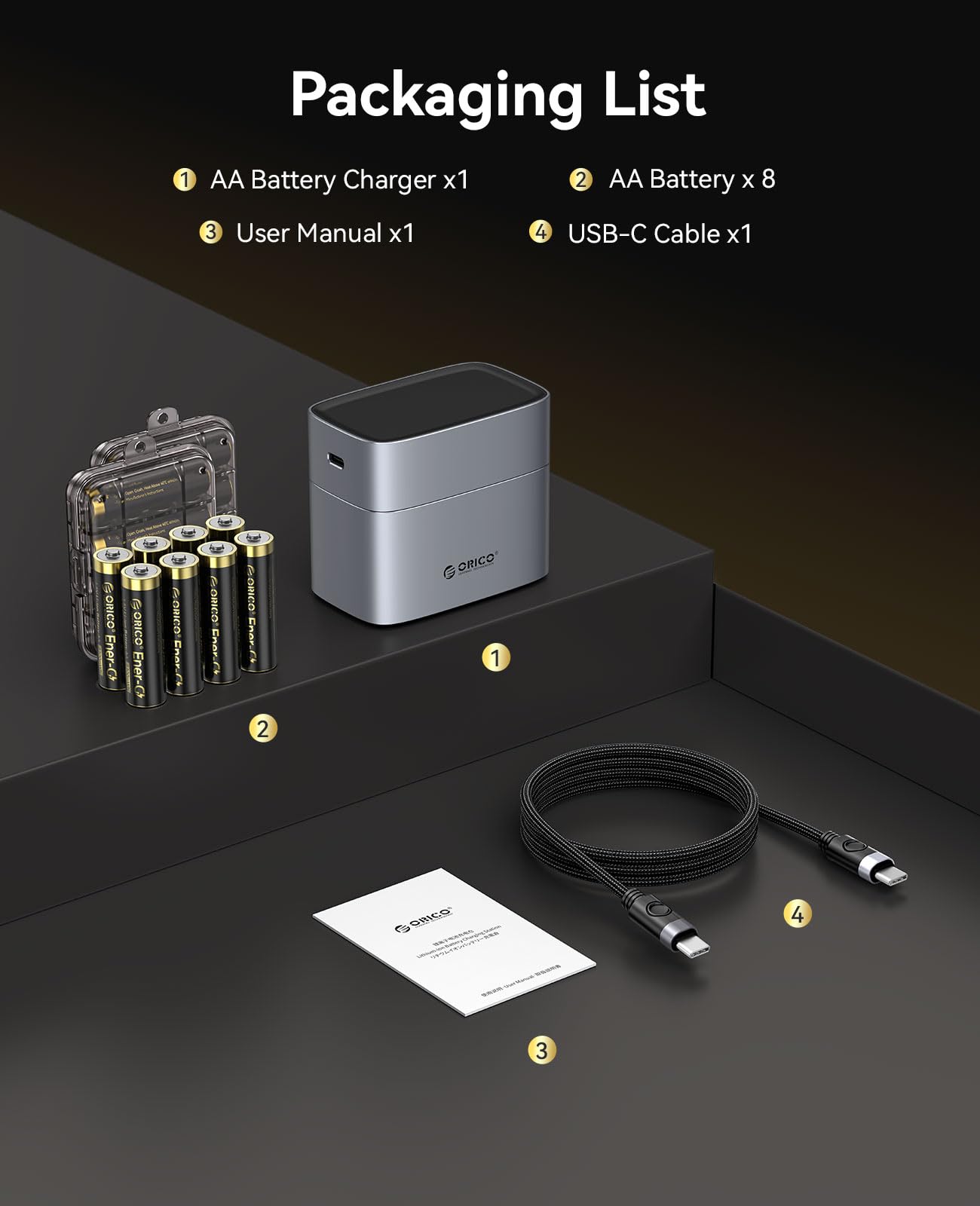 ORICO 8pz pile AA litio 1,5V con caricabatterie 8 slot