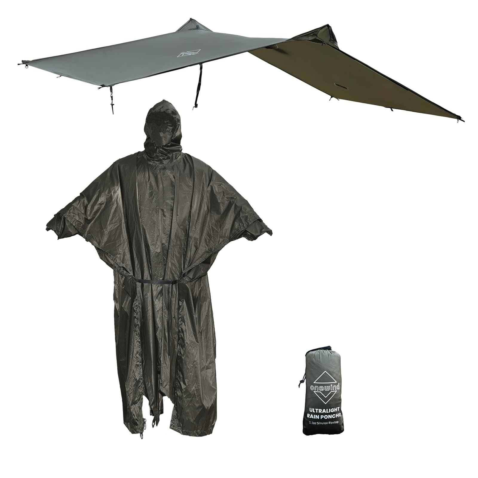 Hooded Rain Poncho, Silnylon Rain Coat Versatile Survival Shelter Waterproof Breathable Lightweight Poncho