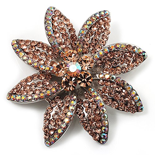 Preisvergleich Produktbild Festliche "Blumen" Brosche mit pfirsichfarbenen Swarovski-Kristallen (Silberfarben)
