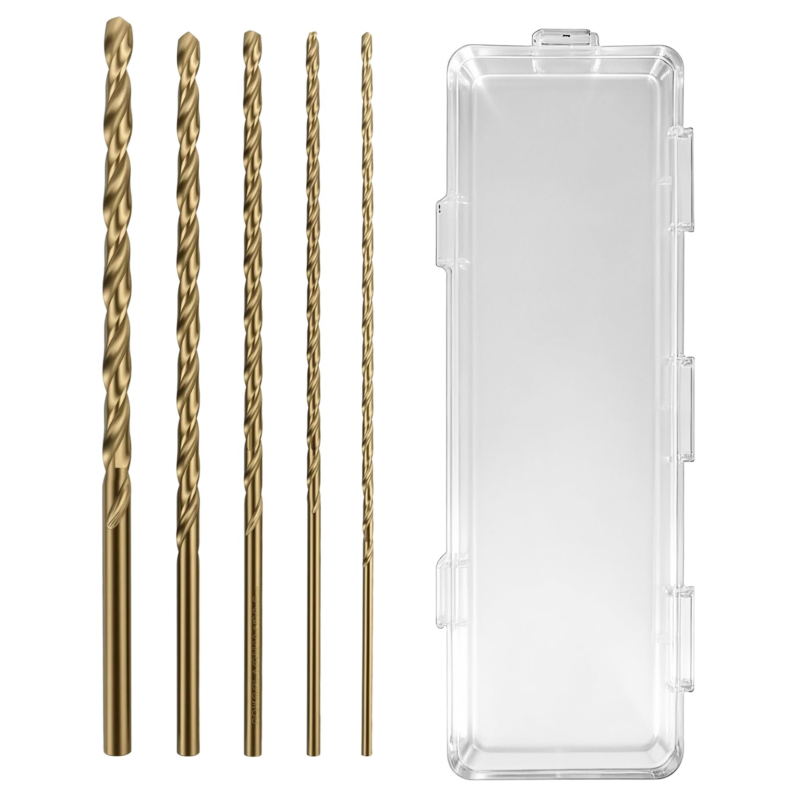 5 Piezas Brocas Largas 150mm, Diámetro 2.5mm 3mm 4mm 5mm 6mm, Brocas para Metal, HSS Cobalto, Para Metal Duro, Acero Inoxidable, Hierro Fundido, Cobre, Aluminio, PVC, Plástico, Madera