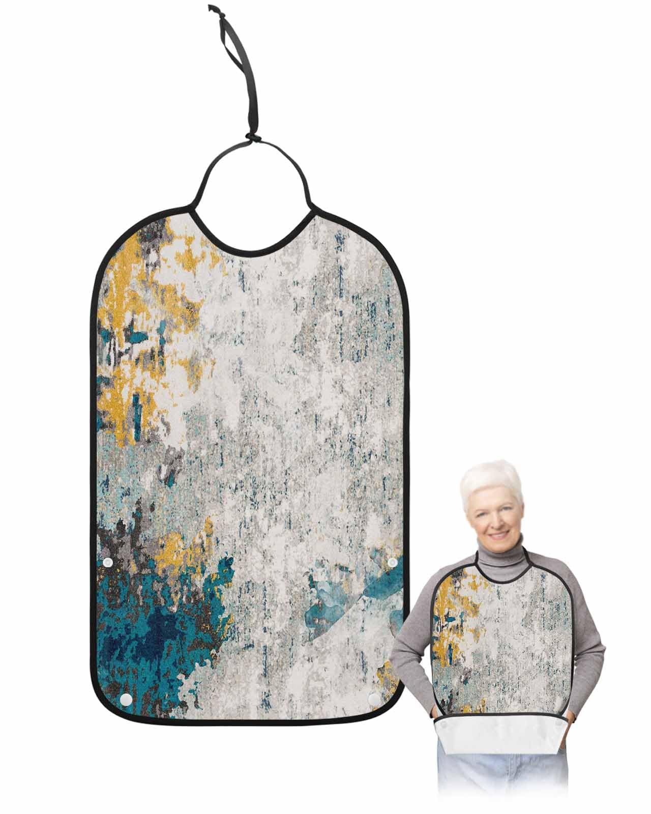 Jolunifun Abstract Blue Shabby Chic Orange Street Art Adult Bib for Adults Men, Women, Washable & Adjustable Terry Cloth Bib with Crumb Catcher Reusable Waterproof Clothing Clothes Protector Apron