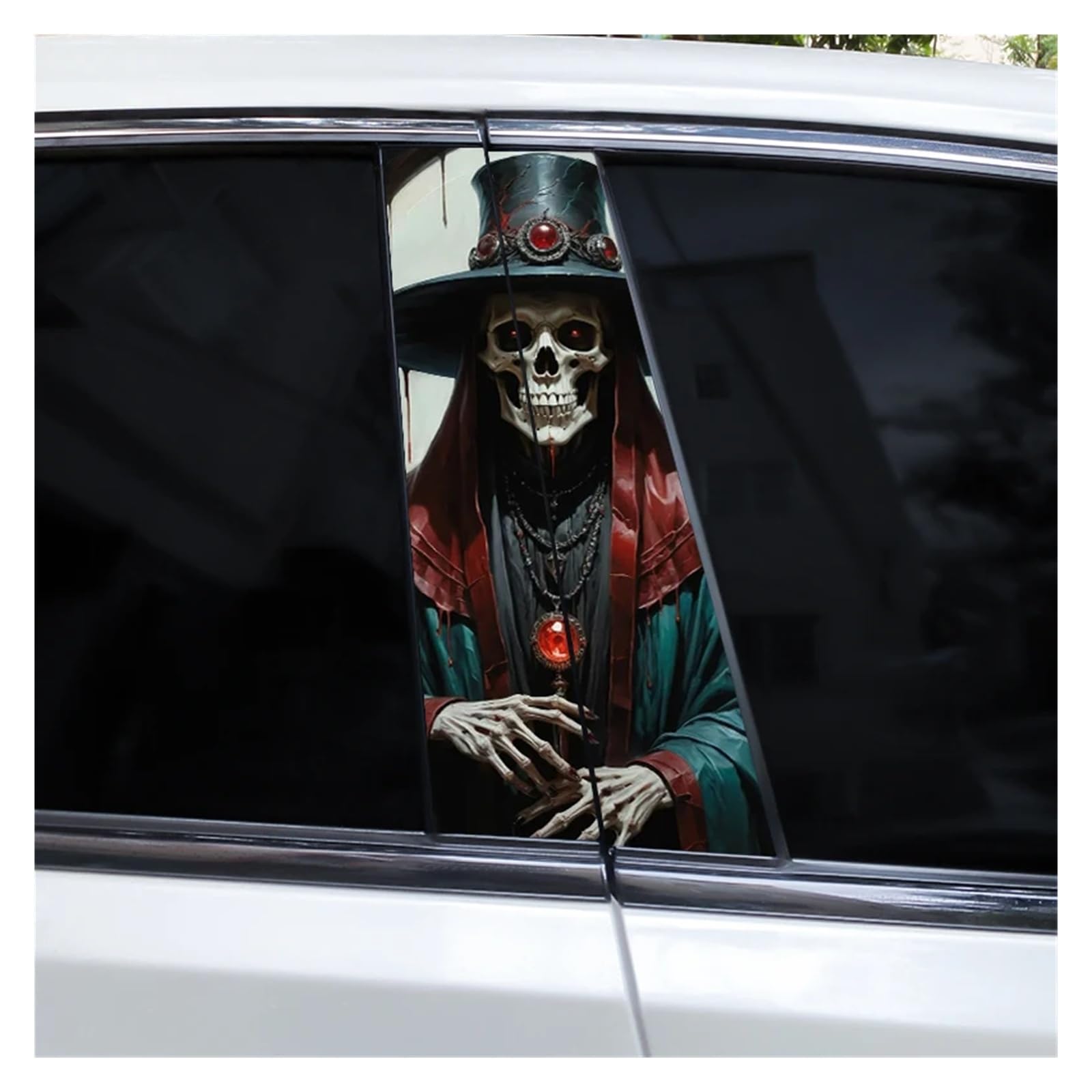 Car Side Decals 2pcs Smoke Skull Doorpost Vinyl B-Pillar Stickers Scratch-Resistant Self-Adhesive Center Column Decal(Style B)