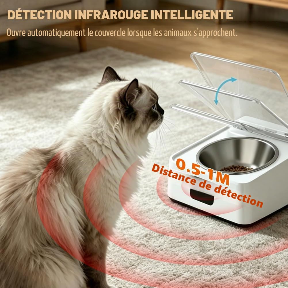 Distributeur automatique de nourriture humide pour chat, avec couvercle à charnière, distributeur de nourriture humide et sèche, distributeur automatique de nourriture pour petits chiens et chats