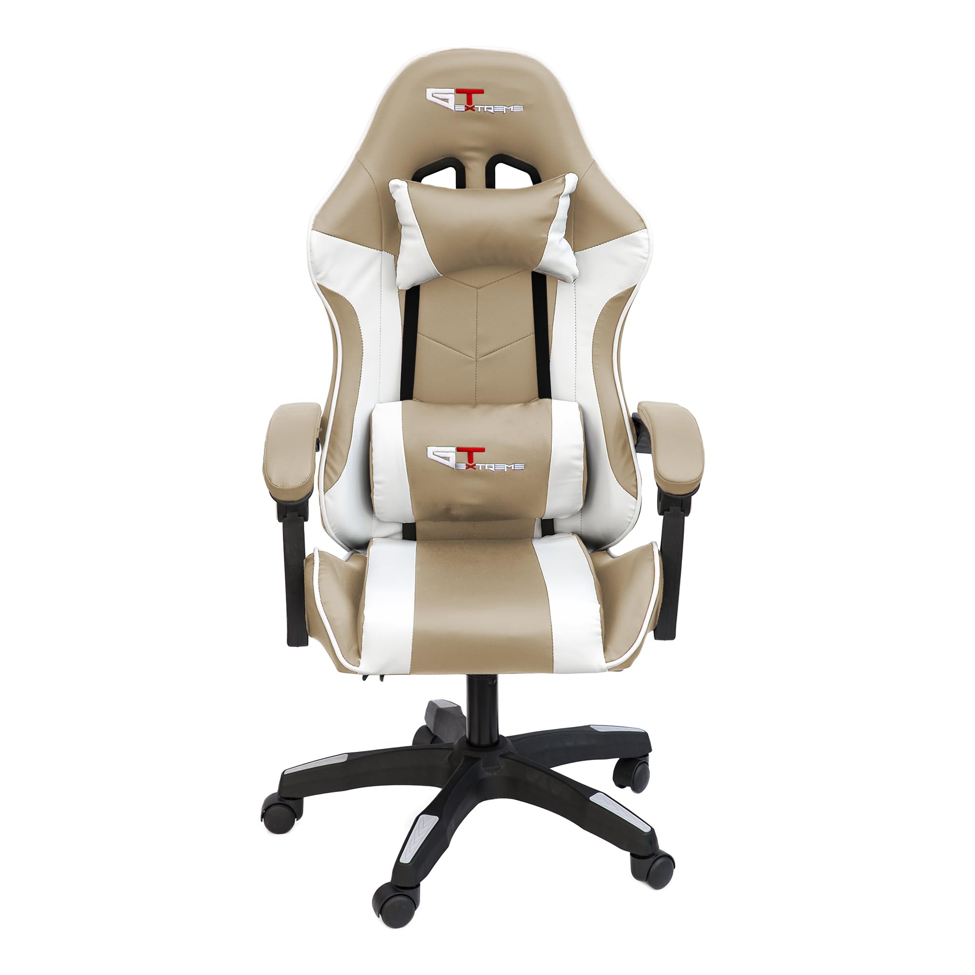 Silla de oficina para juegos GT Extreme de cuero ecológico (Beige y blanco)