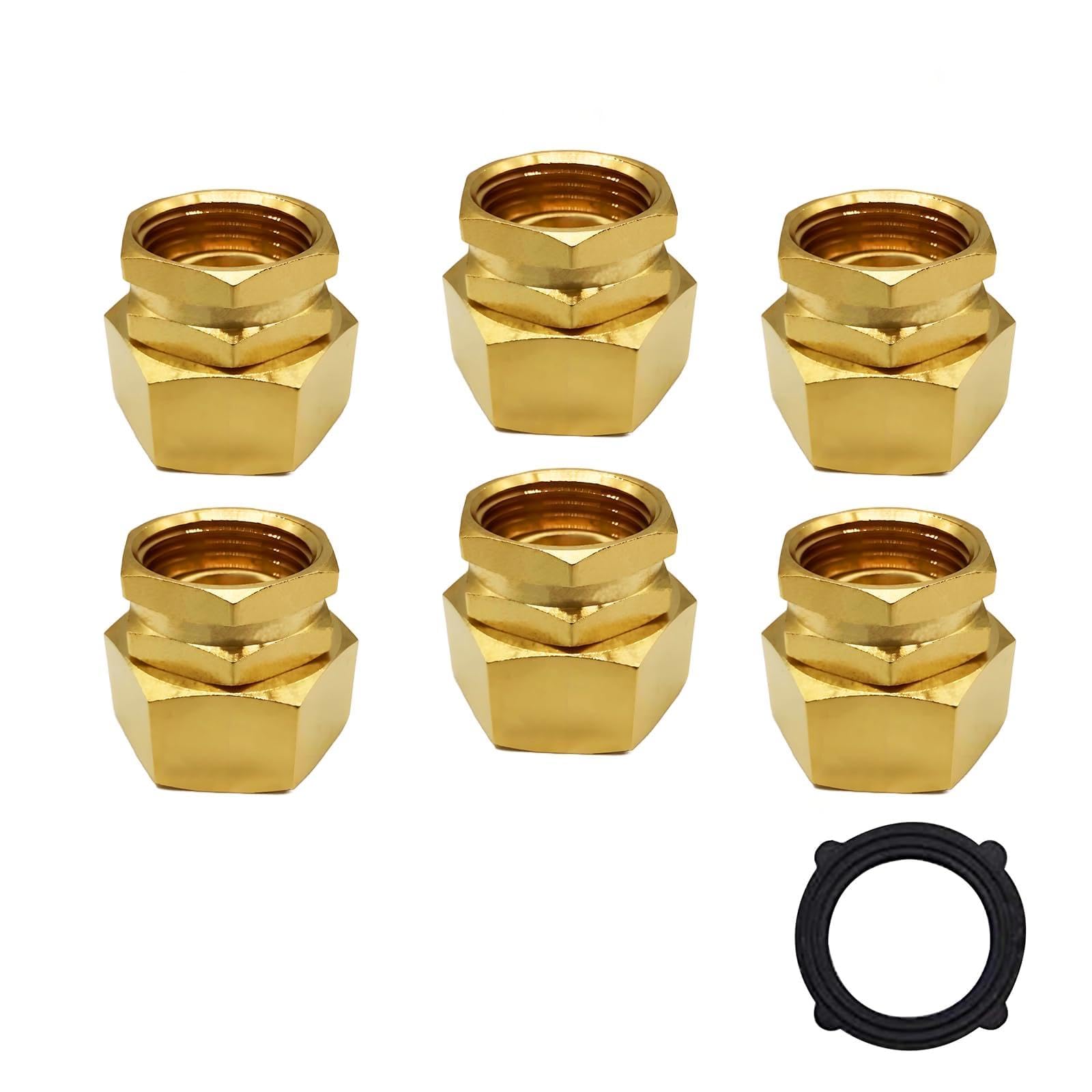 Raccordi per tubo da giardino, 1 NPT femmina x 3/4 GHT femmina a adattatore per tubo da giardino, riduttore in ottone per tubo di riduzione (confezione da 6)