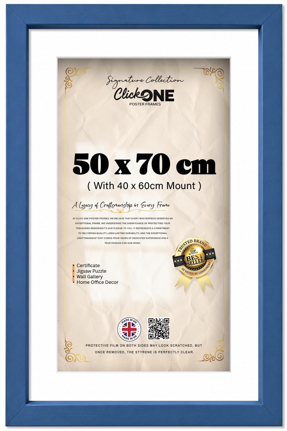 Click One 50 X 70 Cm Picture Frame With 60 X 40 Cm White Mount Engineered Wood Border With Hd Perspex Anti Reflective Surface Anthracite Finish Photo Display 28 X 20 Inch Blue For Wall And Table