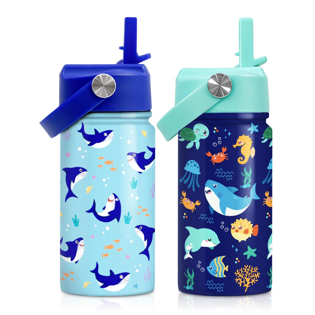 Shark Stainless Steel Water Bottle 12oz and Sea Animal Stainless Steel Water Bottle 12oz for Kids