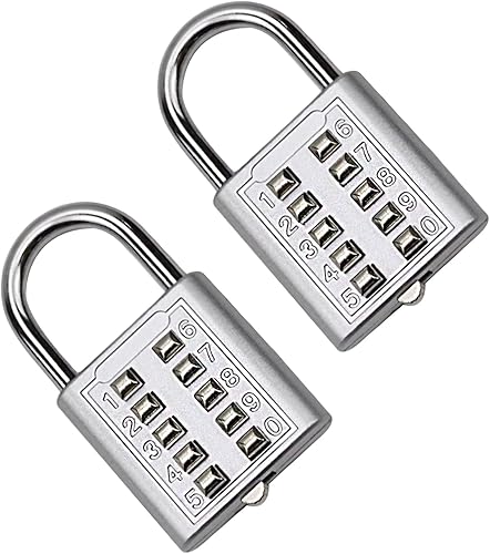 4 candados de combinación de 10 dígitos para casillero de gimnasio, caja, cajón, caja de herramientas (plata, 2 unidades)