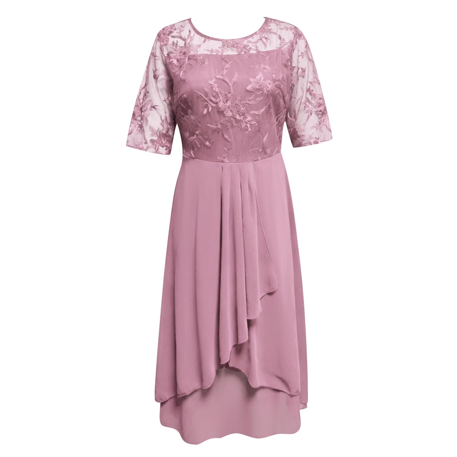 Générique Robe Cocktail Femme - Robe De Cocktail Élégante en Mousseline Fluide Et Dentelle Ajourée pour Les Soirées Et Les Occasions Formelles