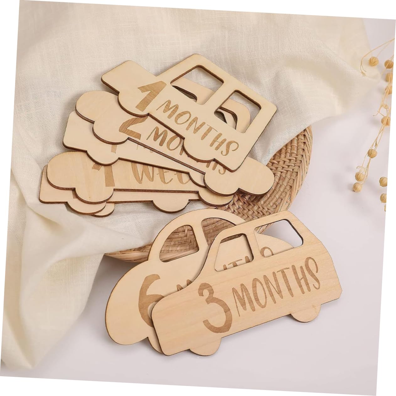 jojofuny 75 Uds Tarjetas De Crecimiento del Tarjetas De Crecimiento del Recién Nacido Tarjetas Mensuales De Madera Rodajas De De Madera Mes del Meses del
