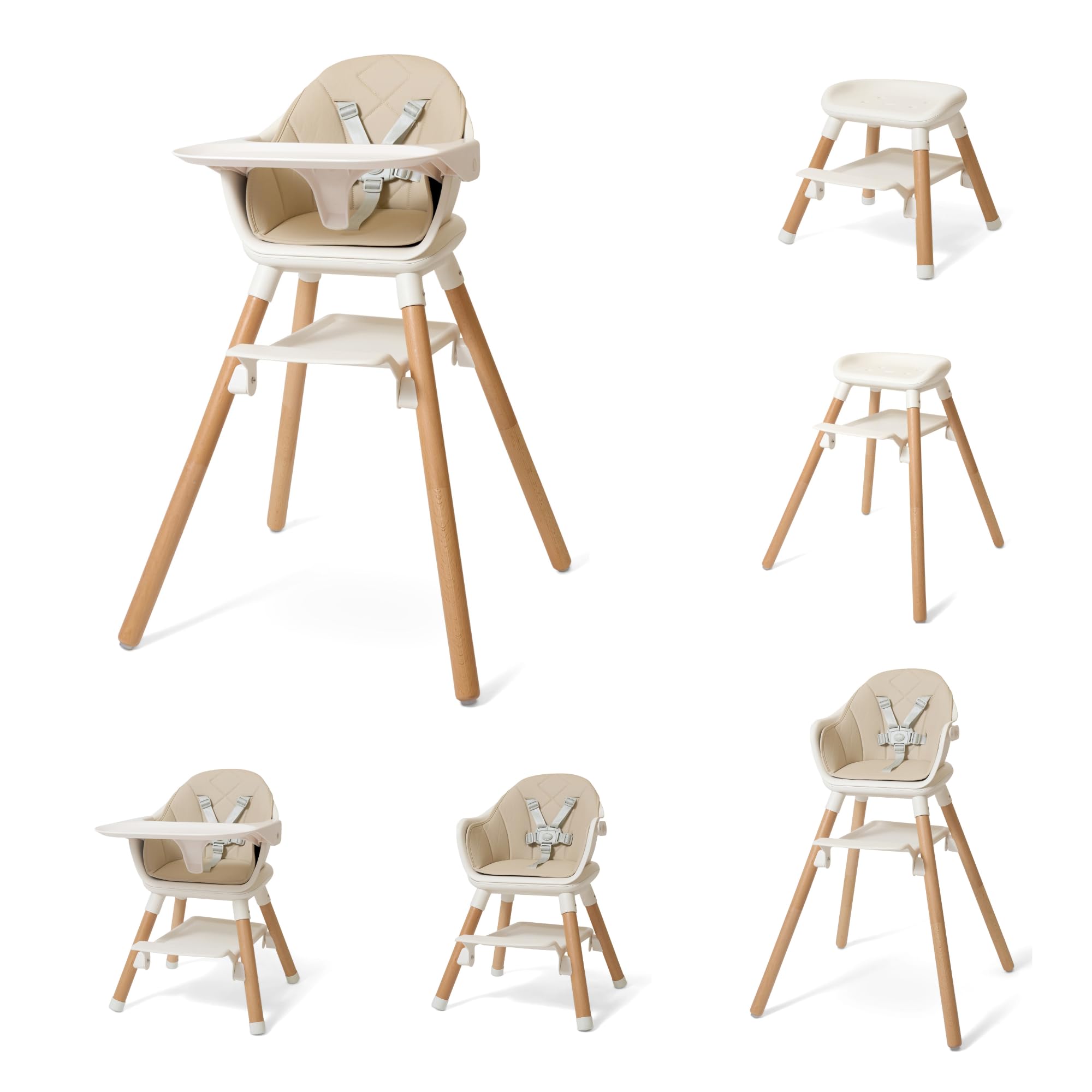 Clair de Lune 6 in 1 Adjustable High Chair 6 Months - 6 Years (Beige and Natural) - High Chair