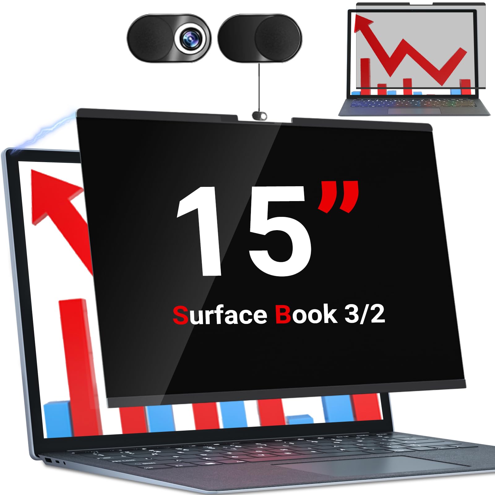 ZOEGAA Filtro Privacy da 15 pollici per Surface, Schermo Protettivo Magnetico Rimovibile per Surface BOOK 2