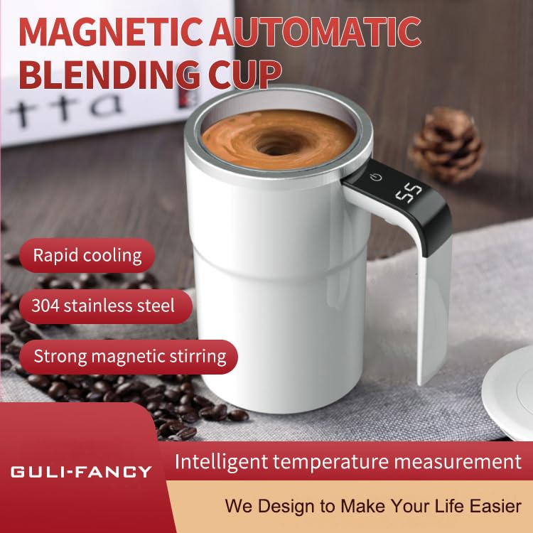 Self stirring Coffee Mug Auto Stirring Coffee Mug chargeable Automatic Mixing Cup w/LCD Temperature display Thermometer for Coffee Milk Yeast Enzyme Soya Flour Meal Replacement Powder(White)