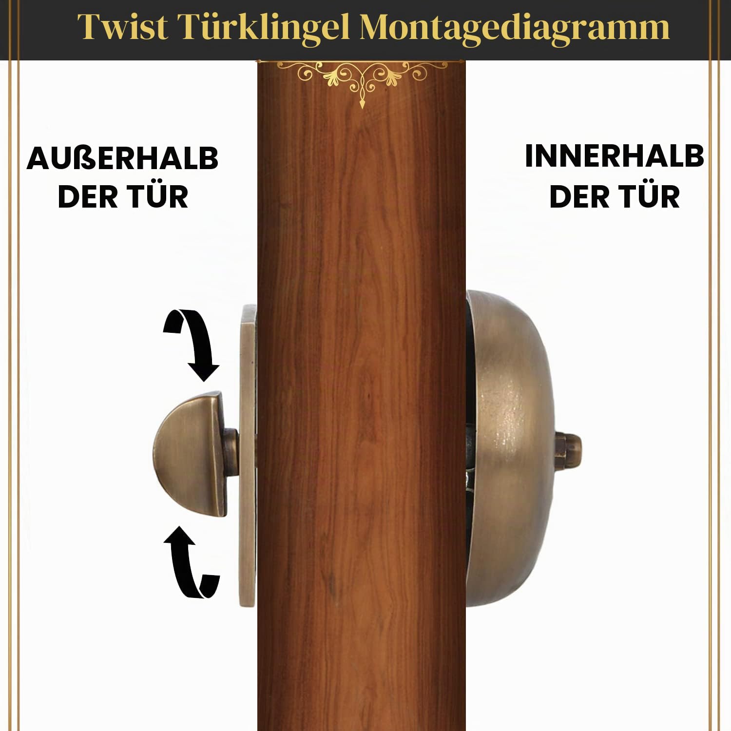 A29 Kabellose Türklingel im viktorianischen Stil, altmodische Türklingel mit manuellem Handdrehklingel, mechanischer Vintage-Ringer mit antikem Messing-Finish, traditioneller Haustüralarm, antikes