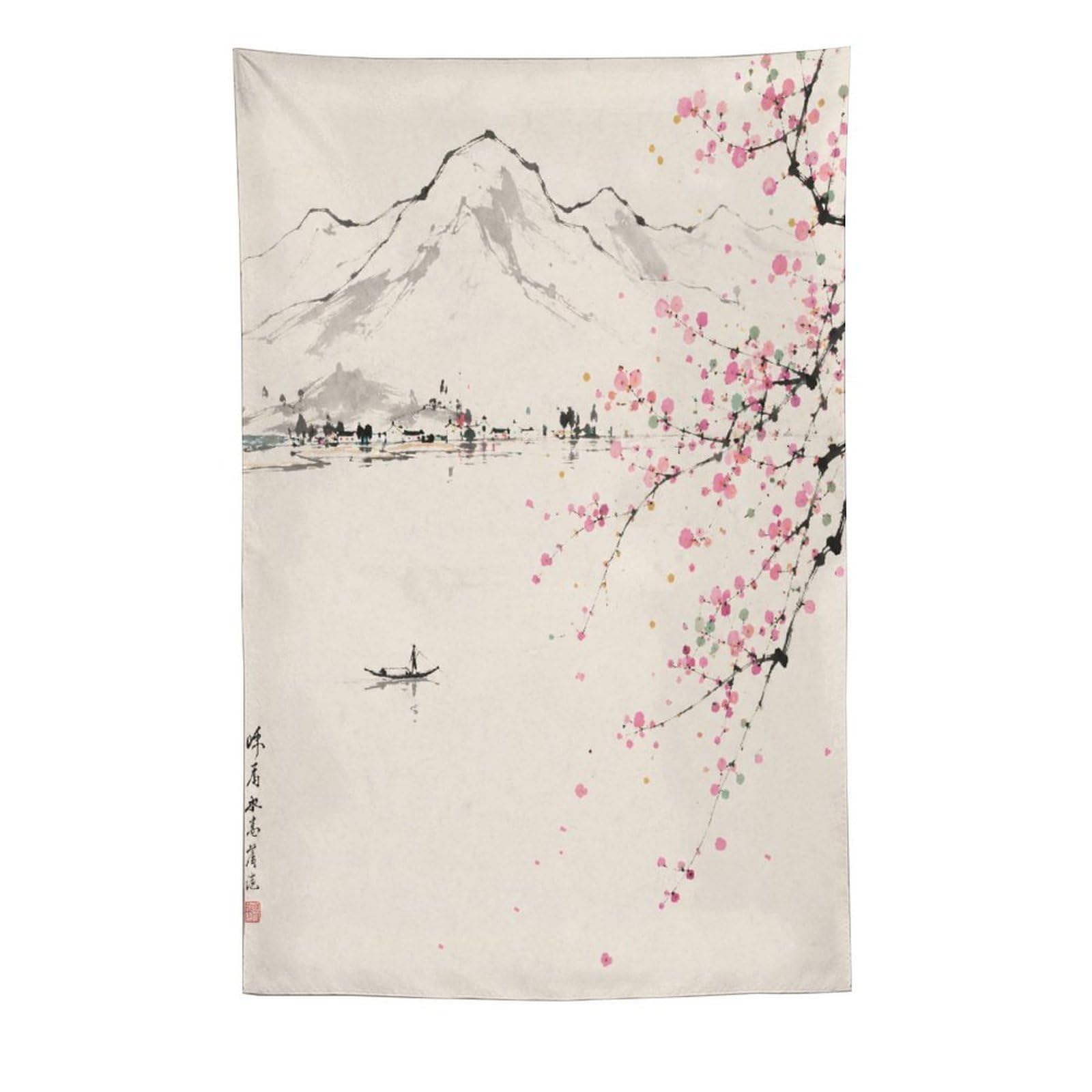 W7C8U2X3 Mount Fuji Ink Landscape Wall Tapestry, Ukiyo-e, College Dorm