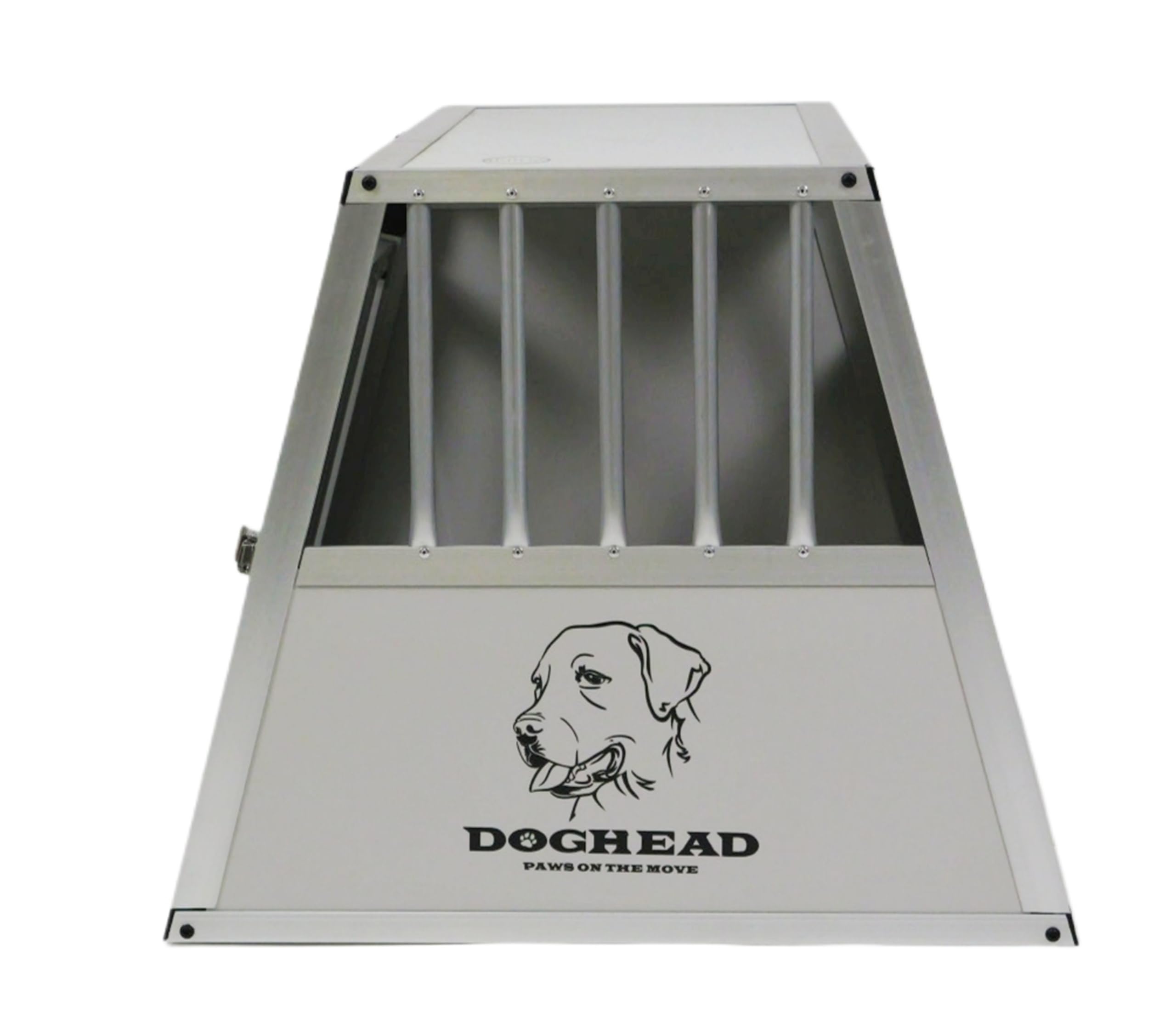 DOGHEAD Hundetransportbox Comfort, Double 90x65x55 cm EG, Grau/Silber, Aluminium, Vorne und hinten 75° Grad Winkel, Trennwand mit Griff