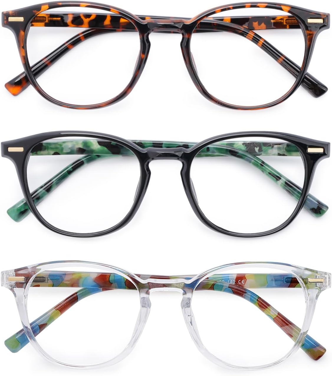 3-Pack Reading Glasses — Spring Hinge Stylish Readers Black/Tortoise for Men and Women (Mixcl 3.0 x)