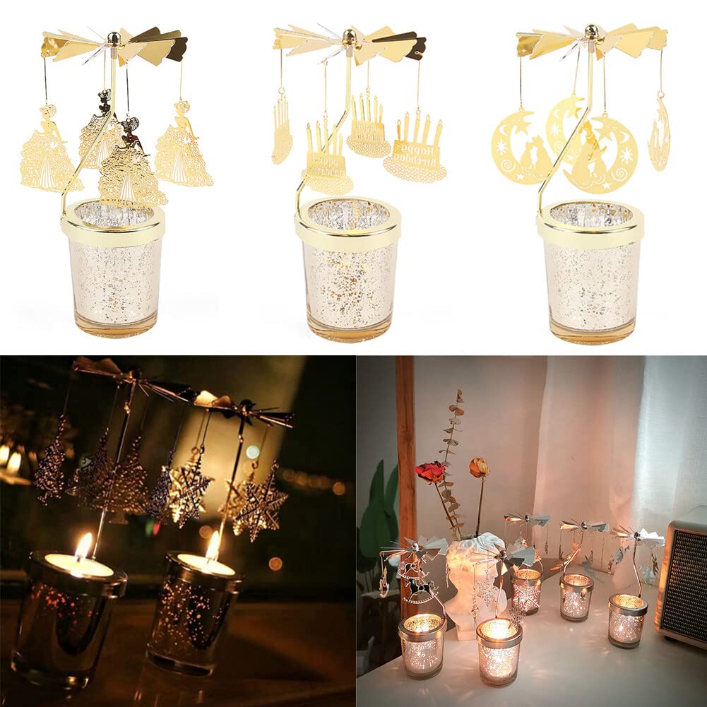Eforcase Rotary Candle Holder, Gold Angel Spinning Flying Angel Tea Lights Candle Holder, Spinning Candle Holder with Cup Romantic Candlestick Ornament for Wedding Party Christmas Home Decor
