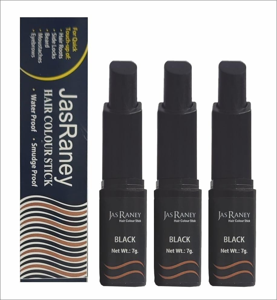 Hair Colour Touch Up Stick for Men & Women | Black 7g (Black) | Easy and Quick Root Touch Up | Temporary Hair Colour | Natural Ingredients pack of 3