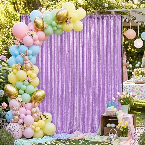 Image of Lavender Sequin Backdrop Curtains-1 Panel 3FTx8FT Light Purple Backdrop for Wedding, Glitter Party Decorations Background Drapes for Birthday Party Anniversary Graduation Photo Booth Decor
