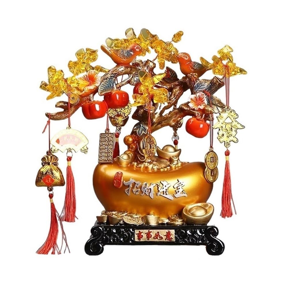 HCZKIUJY Luck and Wealth Crystal Tree Feng Shui Crystal Money Tree, with Gold Ingot Home Office Desktop Ornament Chakra Money Tree (Gold)