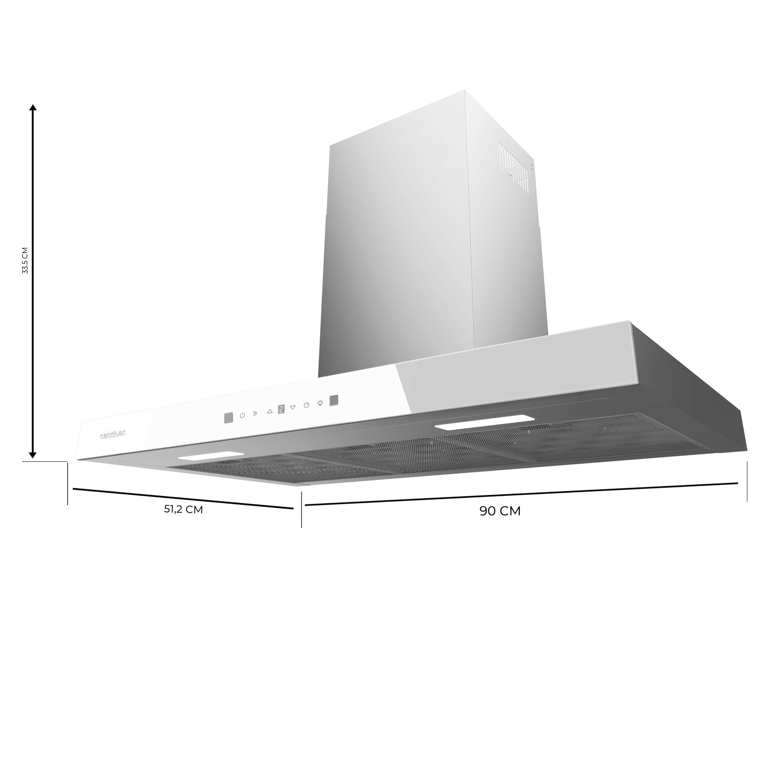 Cecotec Hotte Aspirante Flux TT 905500 Glass White A++ 90 cm 70W 550m3/h Commande Tactile LED