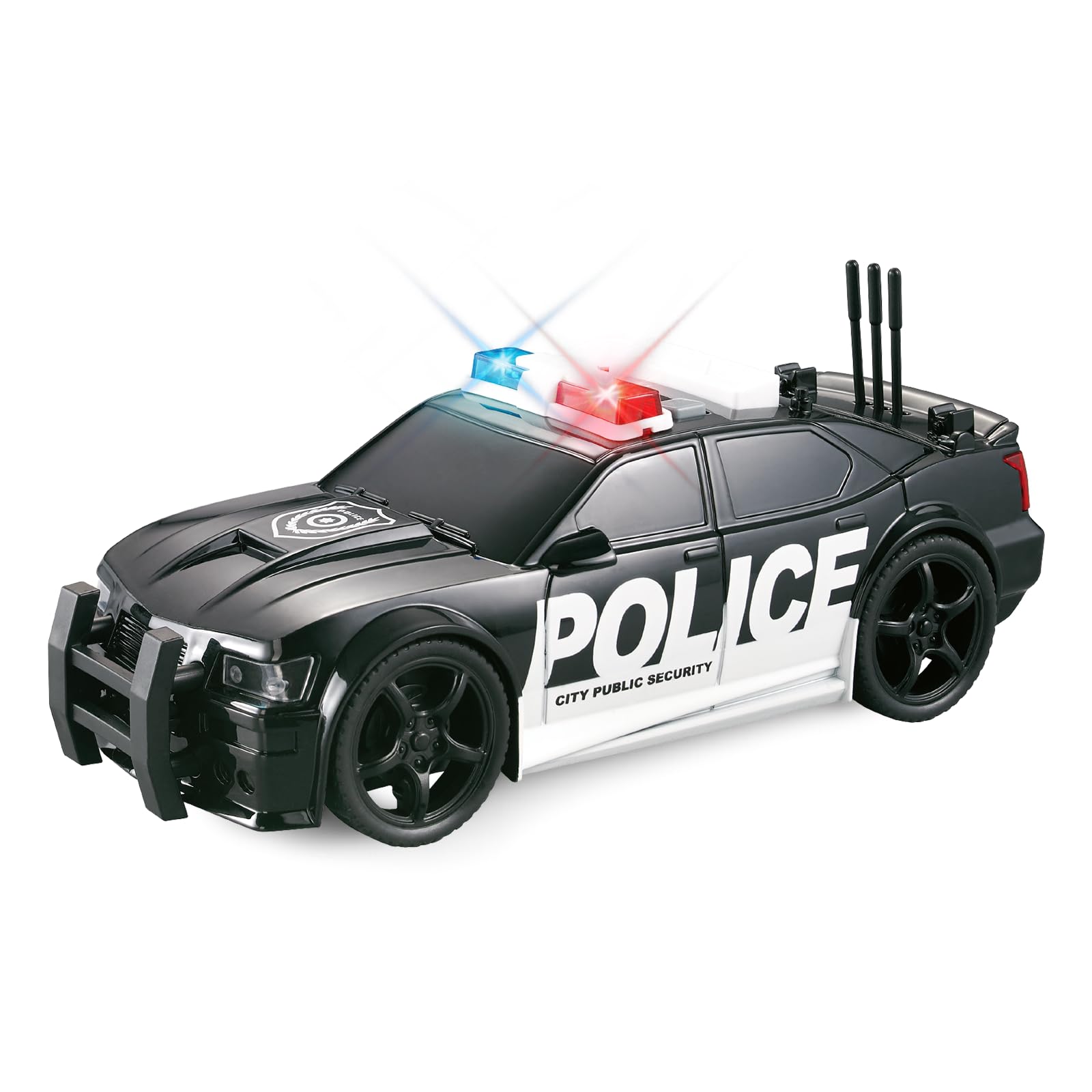 victob Police Car Toy for Kids, Friction Powered 1:20 Push Police Vehicle with Siren Sound and Light, Plastic Rescue Pursuit Car for Toddlers Boys Ages 3-6