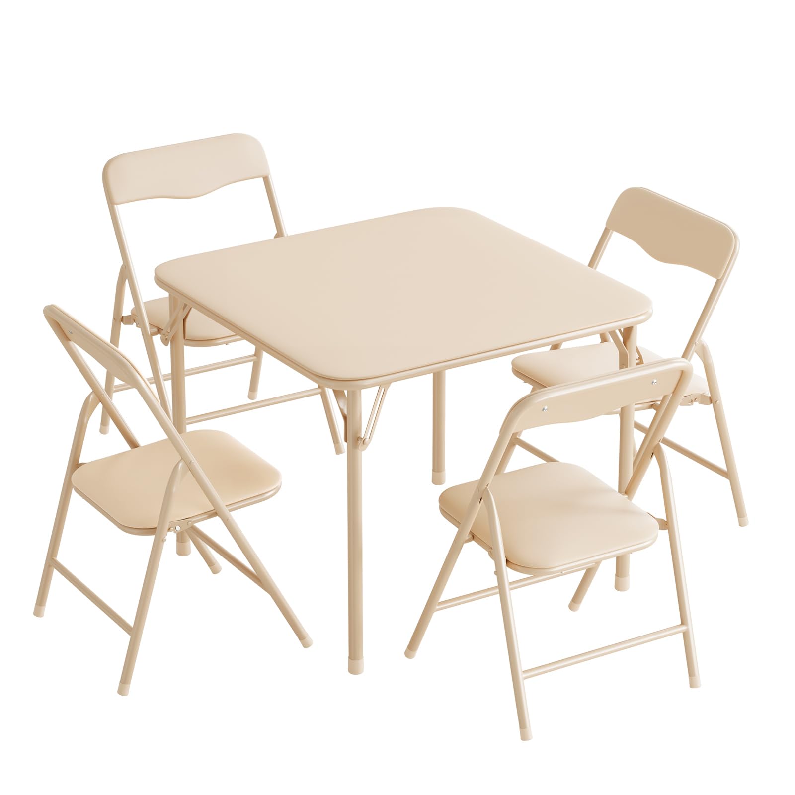 JOYMOR Kids Folding Table and Chairs Set, 5-Piece Metal Frame Activity Set with Easy-Fold Design for Playroom &amp; Classroom, Beige