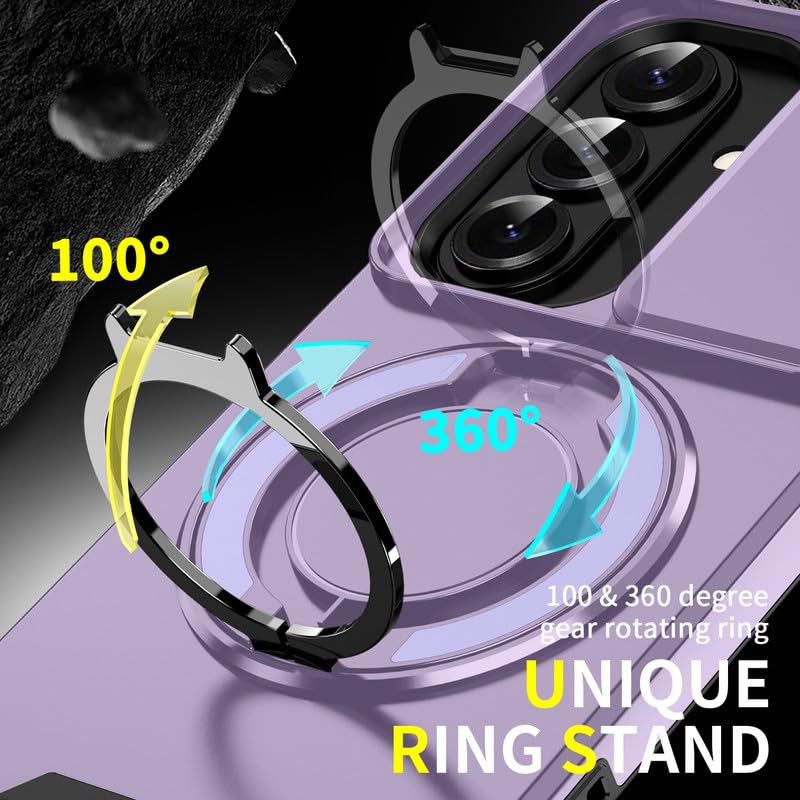 Image of LuxuryKase Shockproof Rugged Case for Samsung Galaxy S26 | Slide Camera Cover | 360 Rotating Ring Kickstand | Military-Grade Protection - Lavender Purple