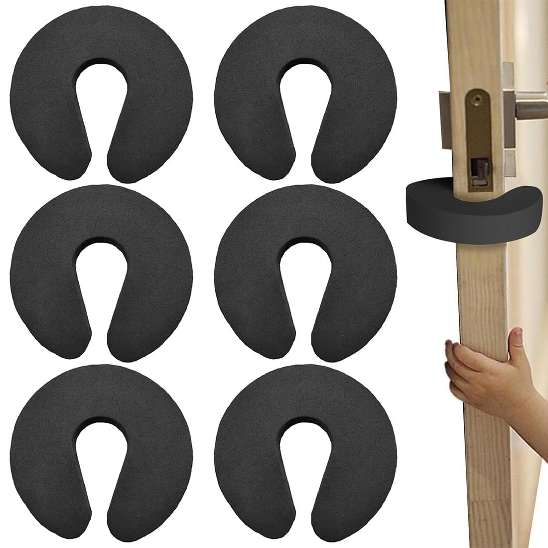 PLABBDPL 6 Stück Türstopper für Kinder, Schaumstoff-Türstopper Kindersicherheits-Fingerschaum-Türstopper, Türschloss Kinder-Türstopper, Schwarz