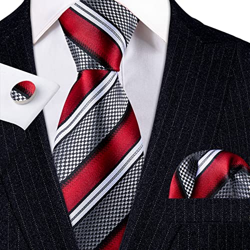 Image of Barry.Wang Mens Tie Set Plaid Check Neckties Formal Business Wedding Luxury Pocket Square Cufflinks