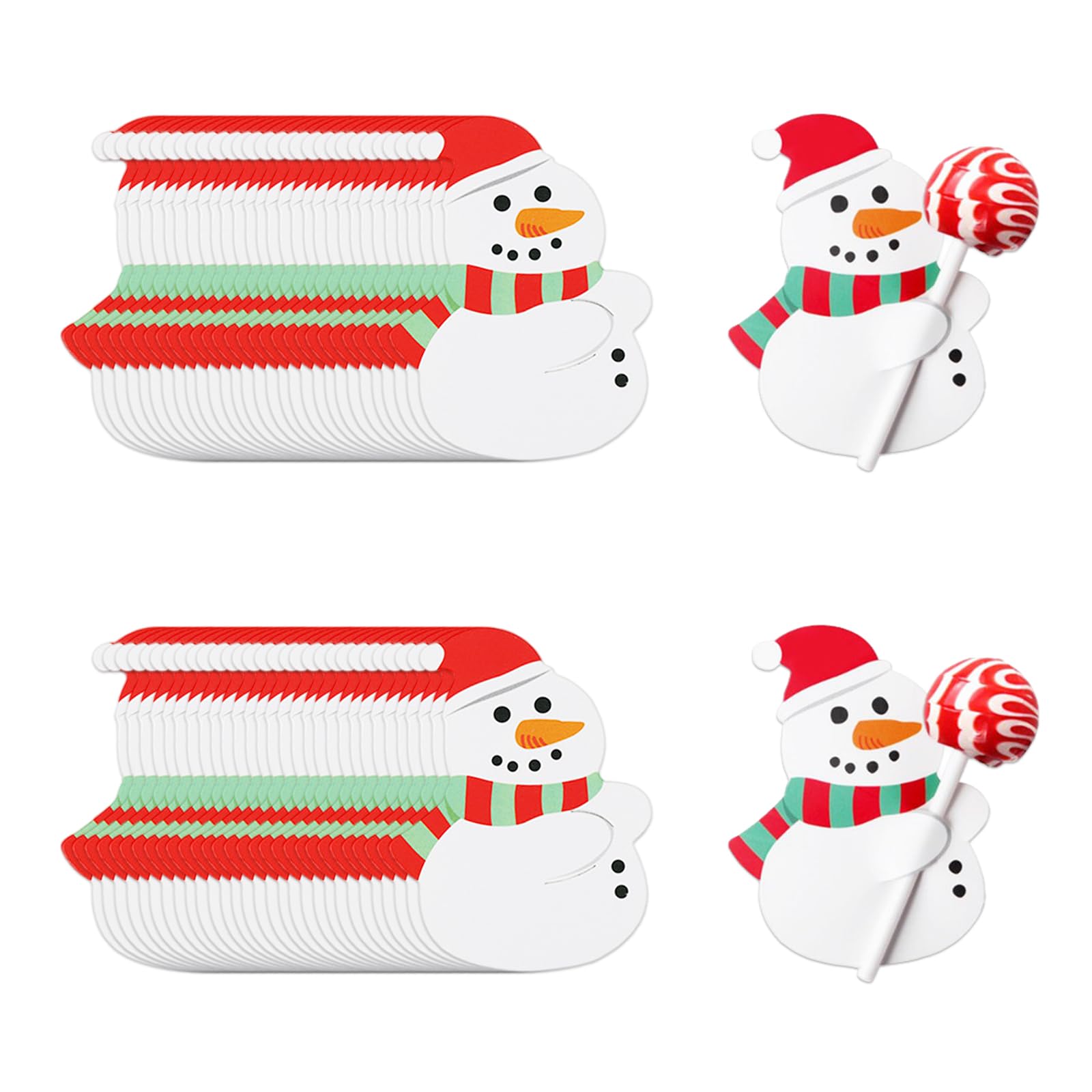 50 Pcs Christmas Lollipop Holder Paper Tags Snowman Candy Cookie Chocolate Wrappers Card Creative Craft DIY Decorations Label Home New Year Xmas Party Supplies