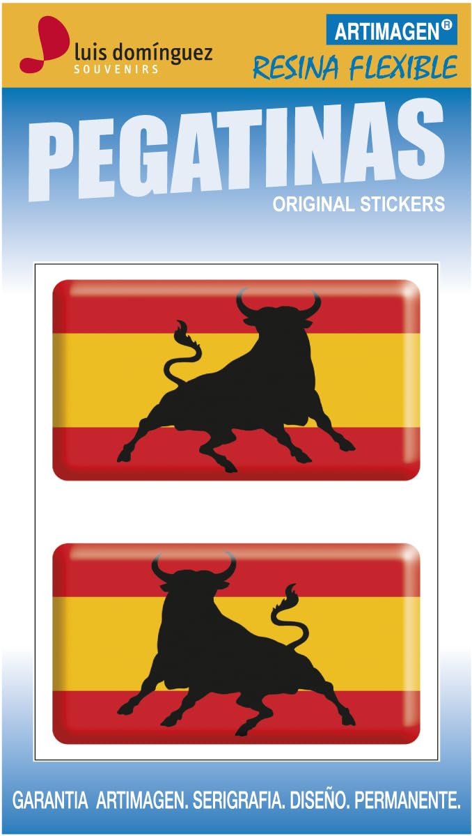 Pegatina Bandera España Toro Saltando Rectángulo 2 uds. RESINA