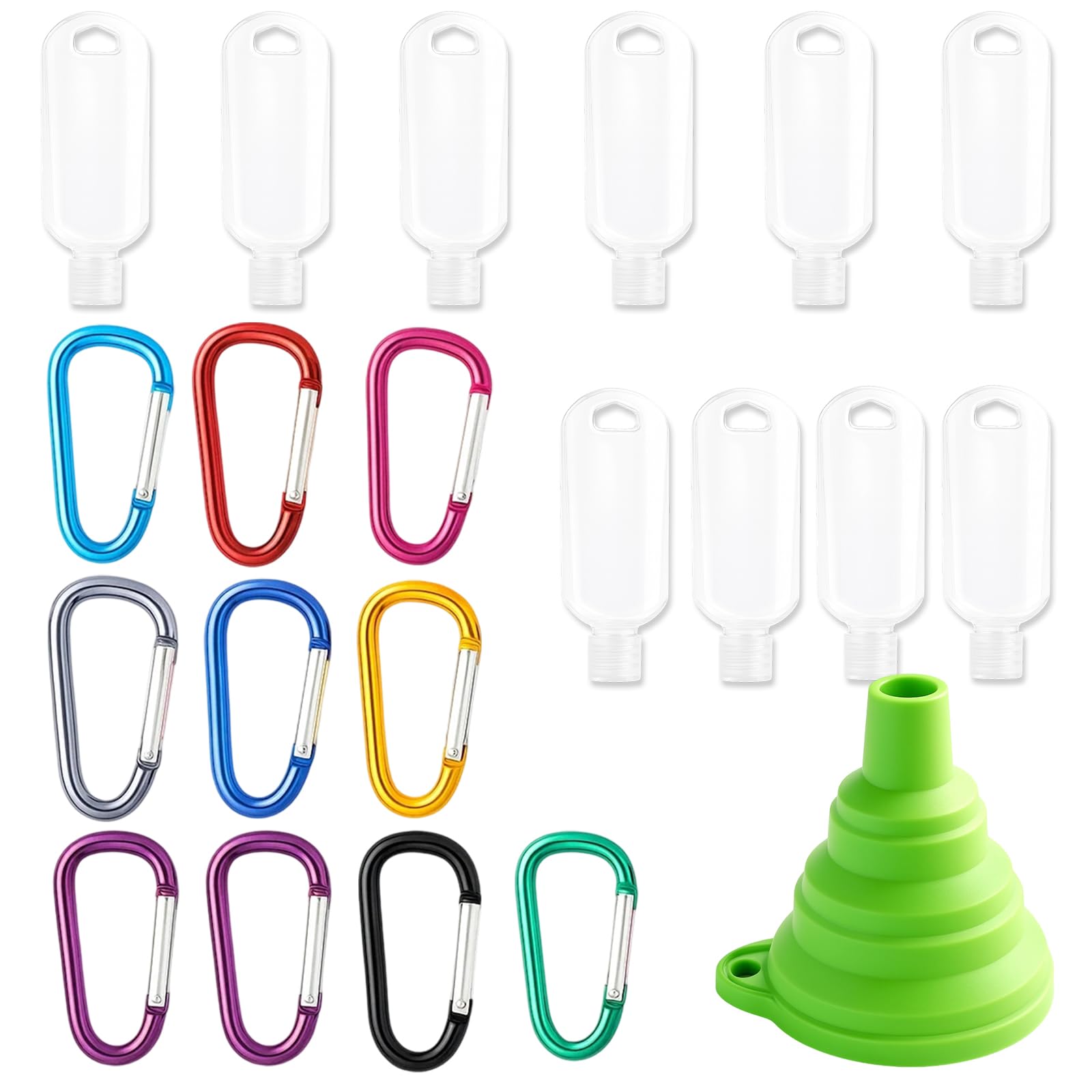 GZGRYTRC Hand Sanitiser with Clip, 10 Pack 50 ml Leak-Proof Squeeze Bottles with Folding Funnel