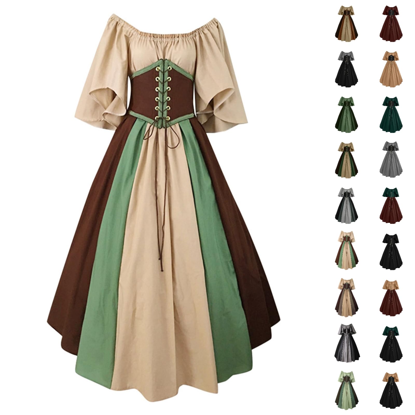 HOOUDO Women's Halloween Costumes Renaissance Dress Women Traditional Irish Medieval Costume Corset Halloween Costumes Regency Victorian Gothic Carnival Outfits Medieval Dress