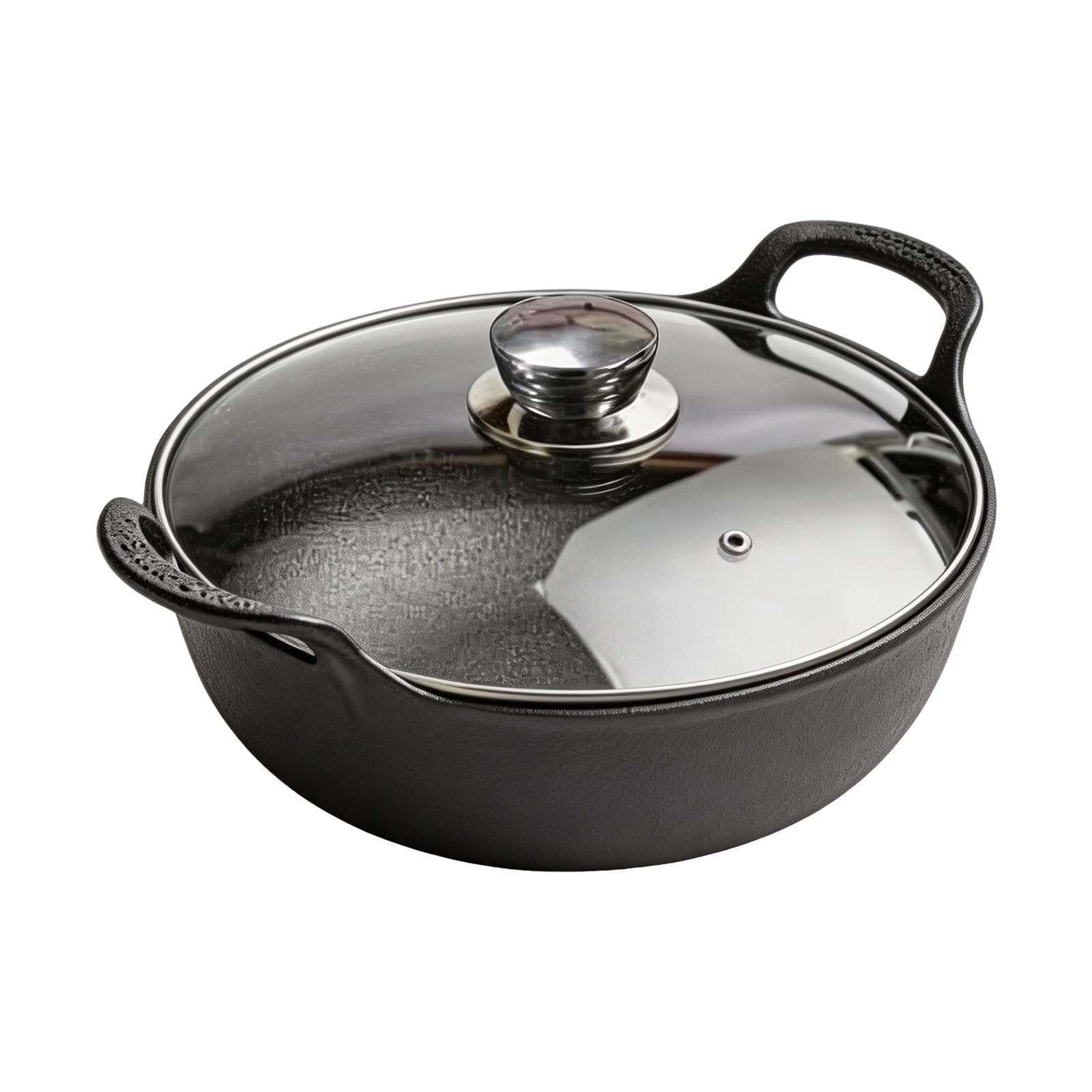 Tsophreniq Premium Cast Iron Wok Cooking Pan with DOuble Handle Suitable for Oven Stovetop and Microwave Ideal for Meals Induction Compatible Cookware