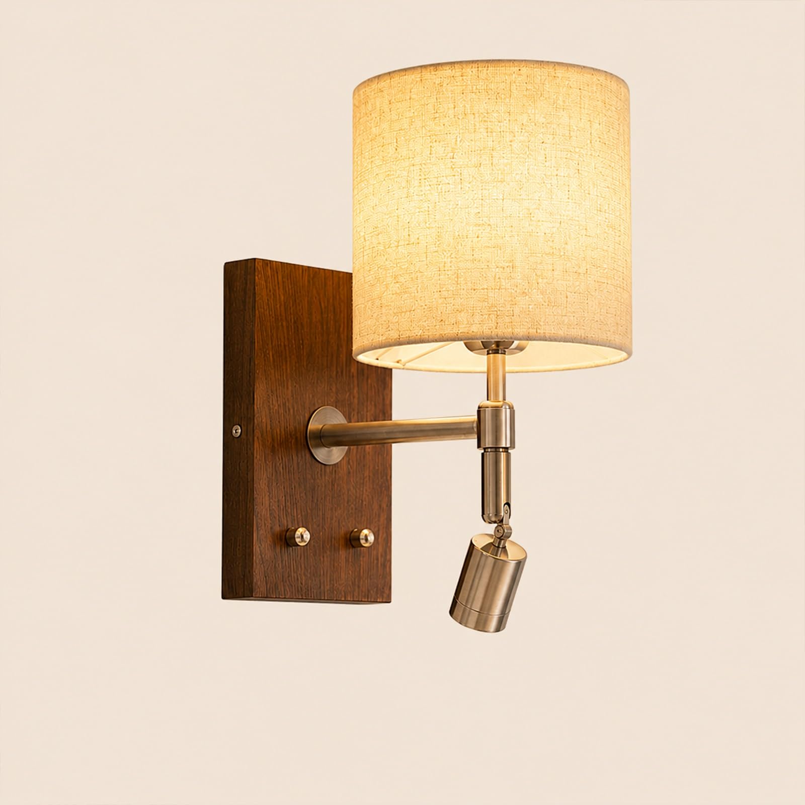 ITOSUI Nordic Wood Wall Sconce Bedside Reading Wall Light with Linen Shade, Adjustable Wall Lamp Bedroom Headboard Sconces Wall Lighting, Fabric Wall Lamps for Living Room Study(Walnut Color)