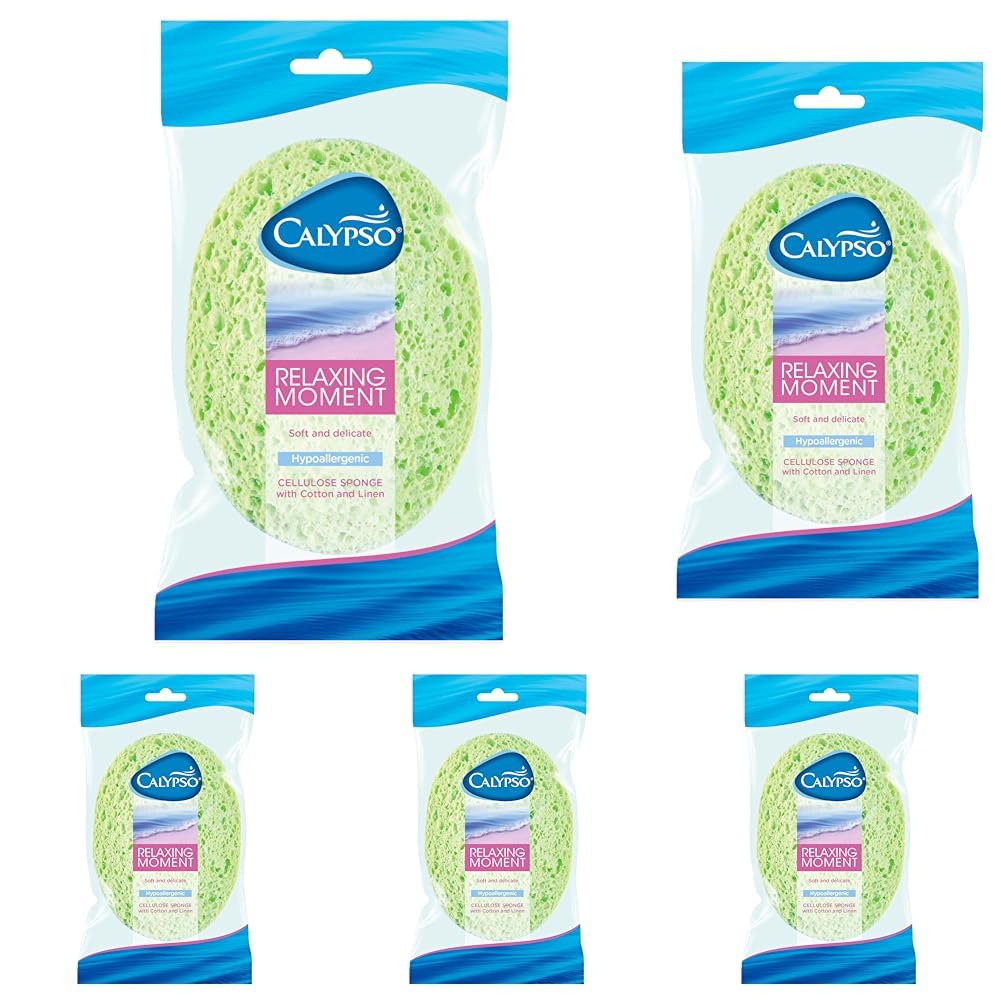 Calypso Relaxing Moment, biologisch abbaubarer Körperschwamm aus Zellulose, 1 Stück, Farbe nicht frei wählbar, Farbig Sortiert (Gelb, Pink, Grün Oder Blau) (Packung mit 5)