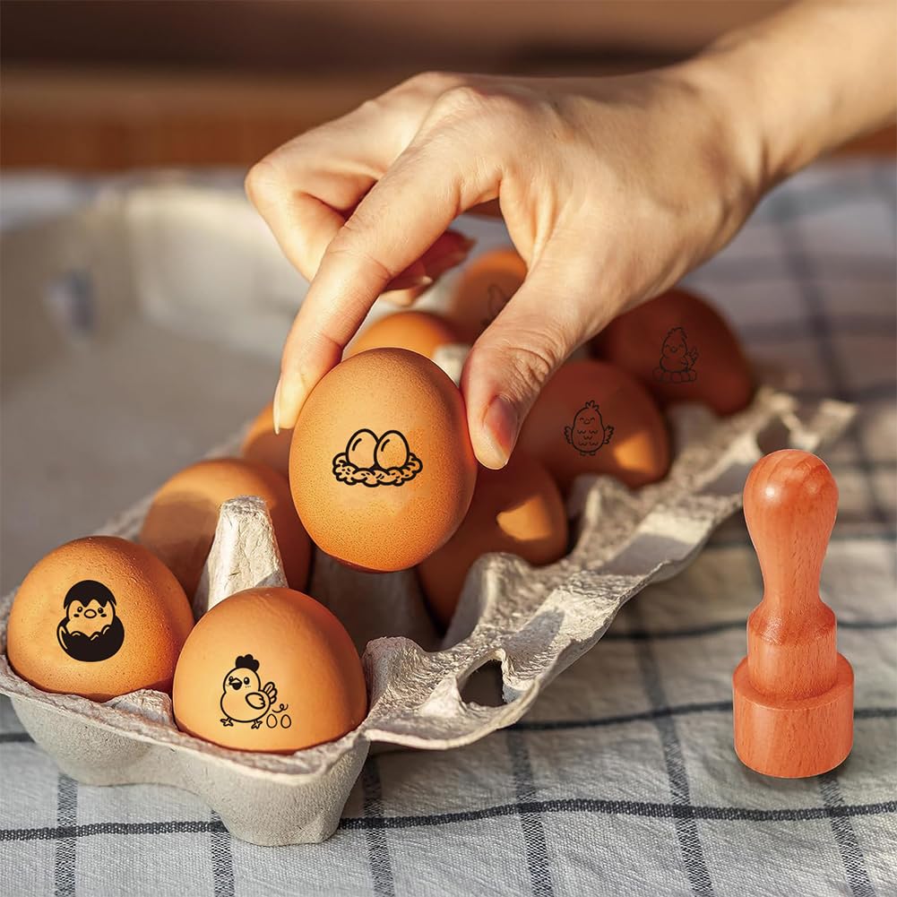 AHANDMAKER 5 stili timbri a forma di uovo con pulcino, mini timbro in legno per album e pianificatori