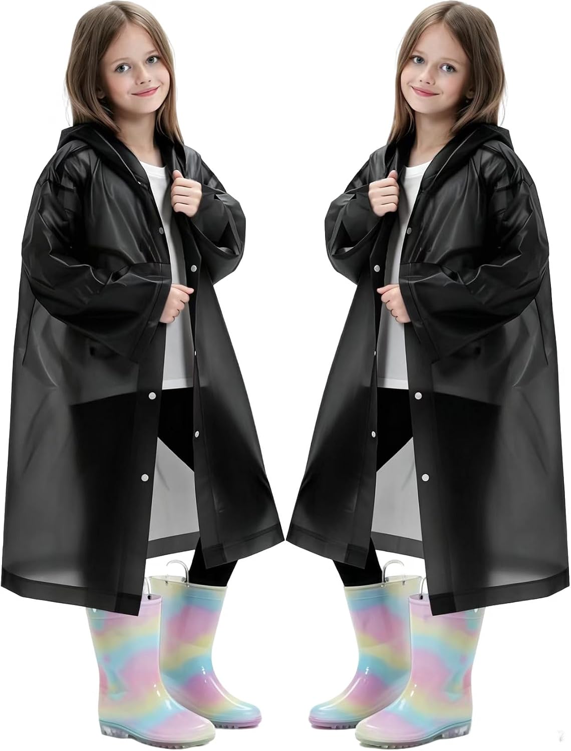 2 Pack Raincoats for Kids, Reusable Rain Ponchos with Hood and Sleeves Rain Coats for Boys and Girls