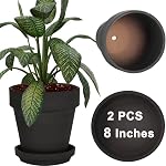 8 Pot en argile de pouce pour plante avec Saucer - 2 Grand pot de terre cuite avec trou de drainage, pot d'argile planteurs, pot de Terracotta pour plante extérieure intérieure