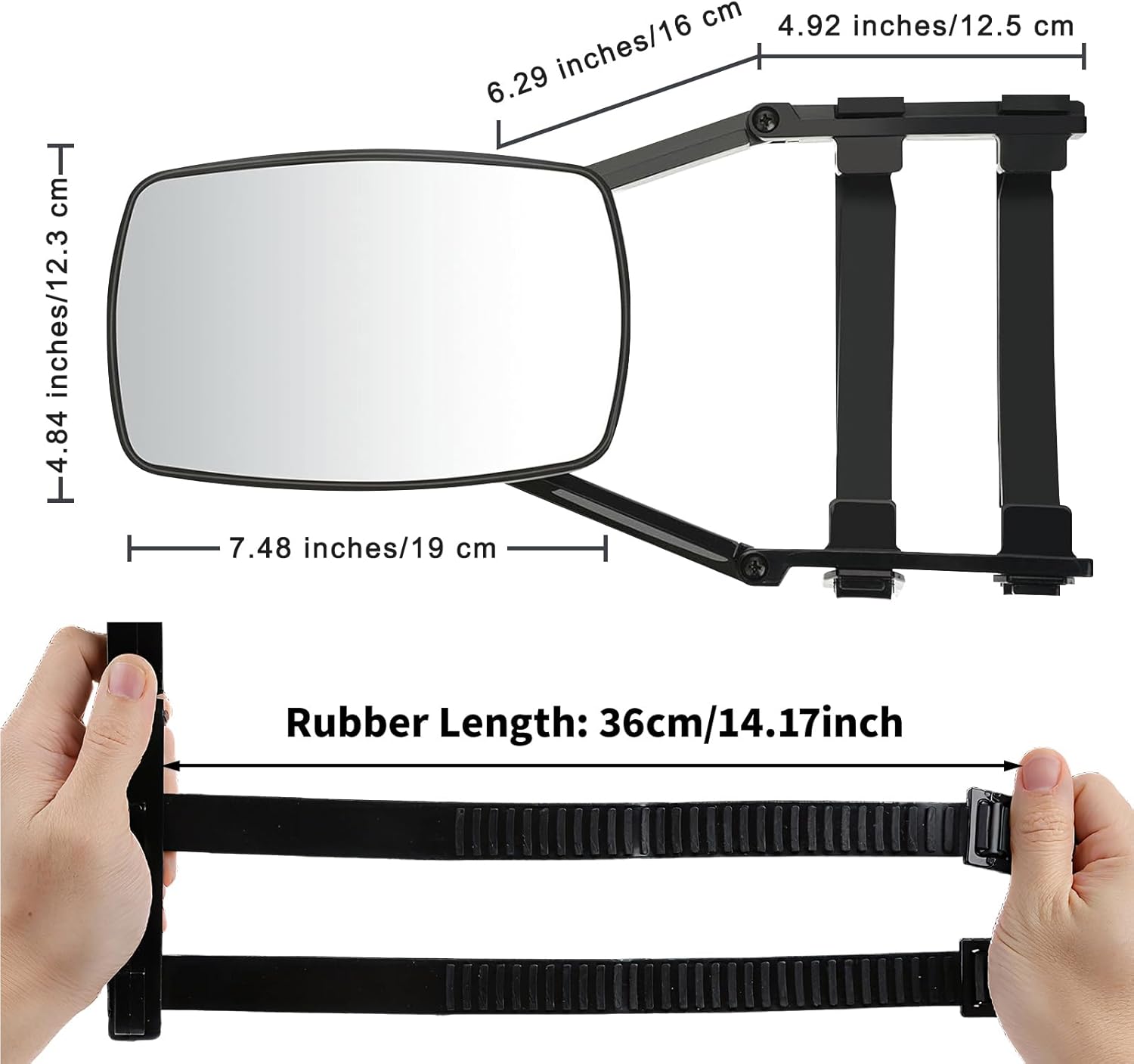 Extend Car Towing Mirror with 360 Degrees Rotation, Anti-Slip Clamp On Tow Mirrors Extensions for Auto RV Adjustable Driving, 2 Pieces