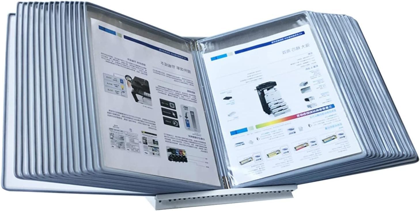 SnamicE Desktop Reference Organizer - Desktop Flip Display Folder, with 30 Display Pockets Desktop Reference System, 60 Sheet Capacity Document Organizer Binder, A4 Letter Paper Size, PVC,Gray