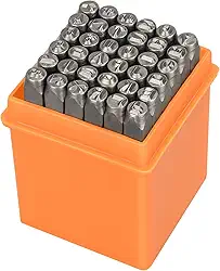 Kit de estampagem de metal com 37 peças, conjunto de carimbos numéricos e letras de 3 mm (1/20.3 cm), inclui maiúsculas de fonte artística, perfurador numérico e carimbo de design de coração