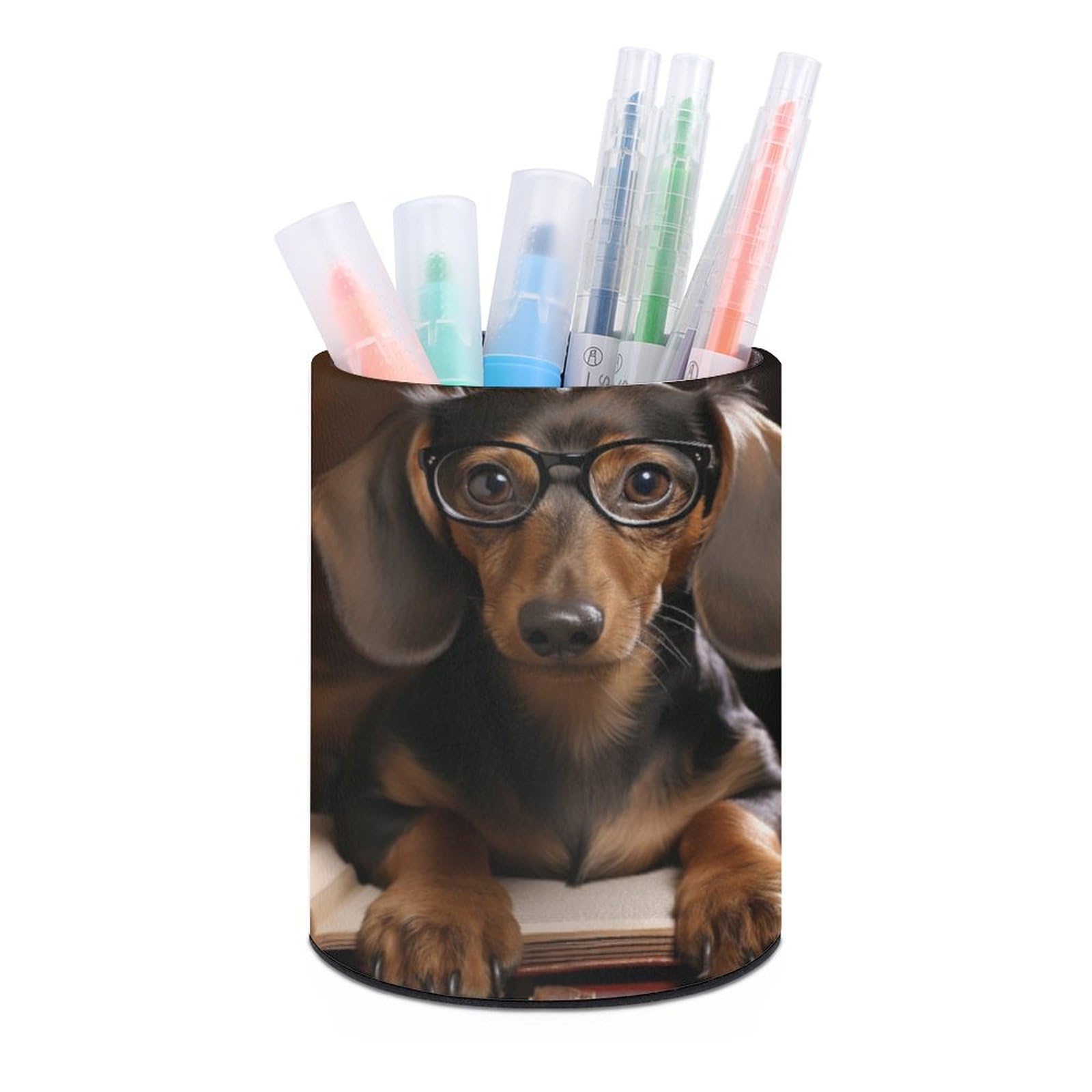 JTREHY Round Pen Holder,Dachshund Printed Makeup Brush Storage Box Desktop Stationery Storage Cup Office Accessories Storage Box Pencil Storage Box for Home Office Dressing Table